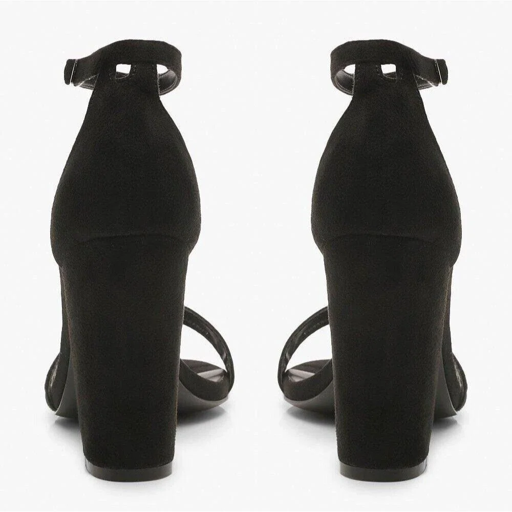 Boohoo Basic Barely There Heels Ankle Strap Black Size US 8 New In Box